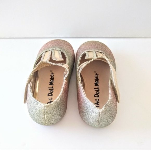 The Doll Maker Shoes Ombre Gold And Pink Glitter Bunny Mary Jane